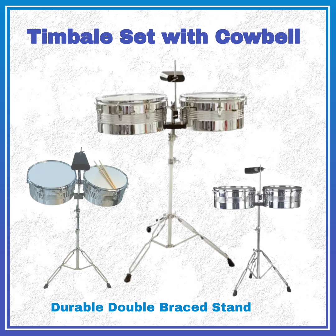 Timbale Set with Cowbell Durable Double Braced Stand